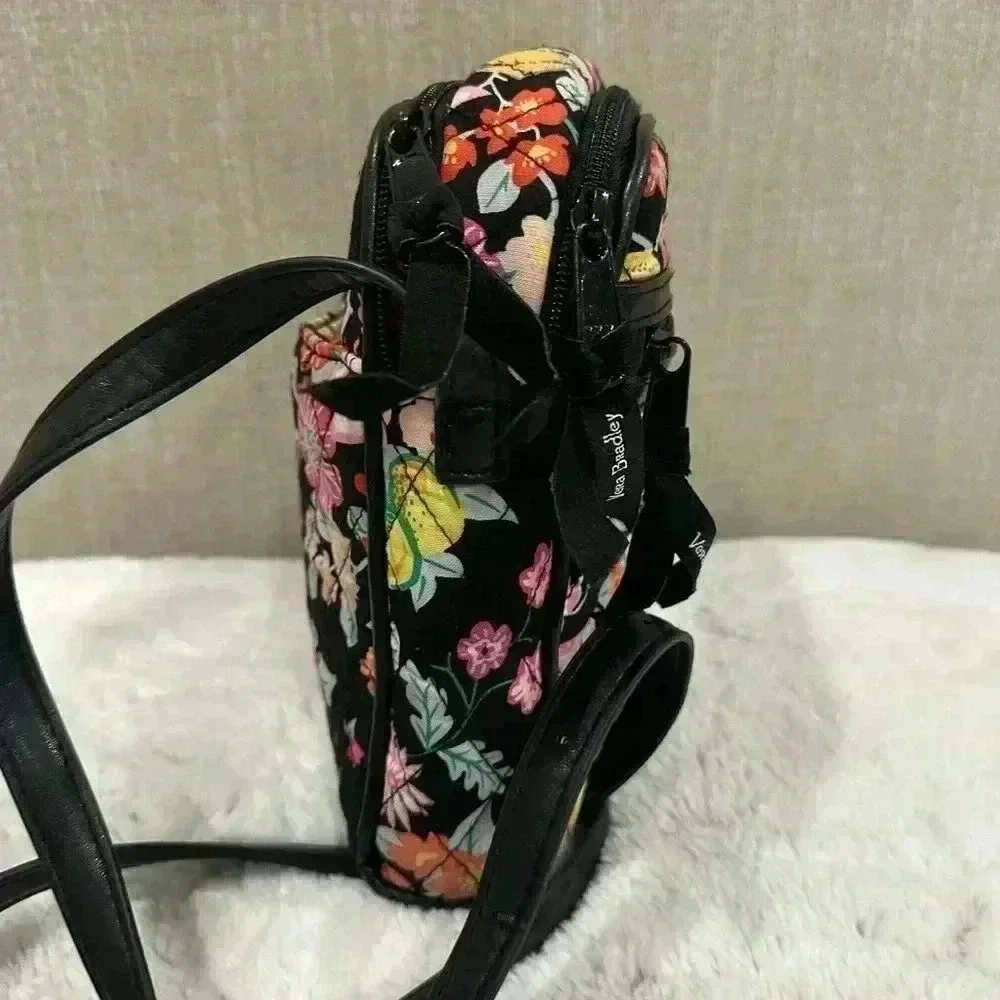 Vera Bradley Tangerine Twist Cotton Faux Leather Black Floral 9.5”x7.5”x 3”